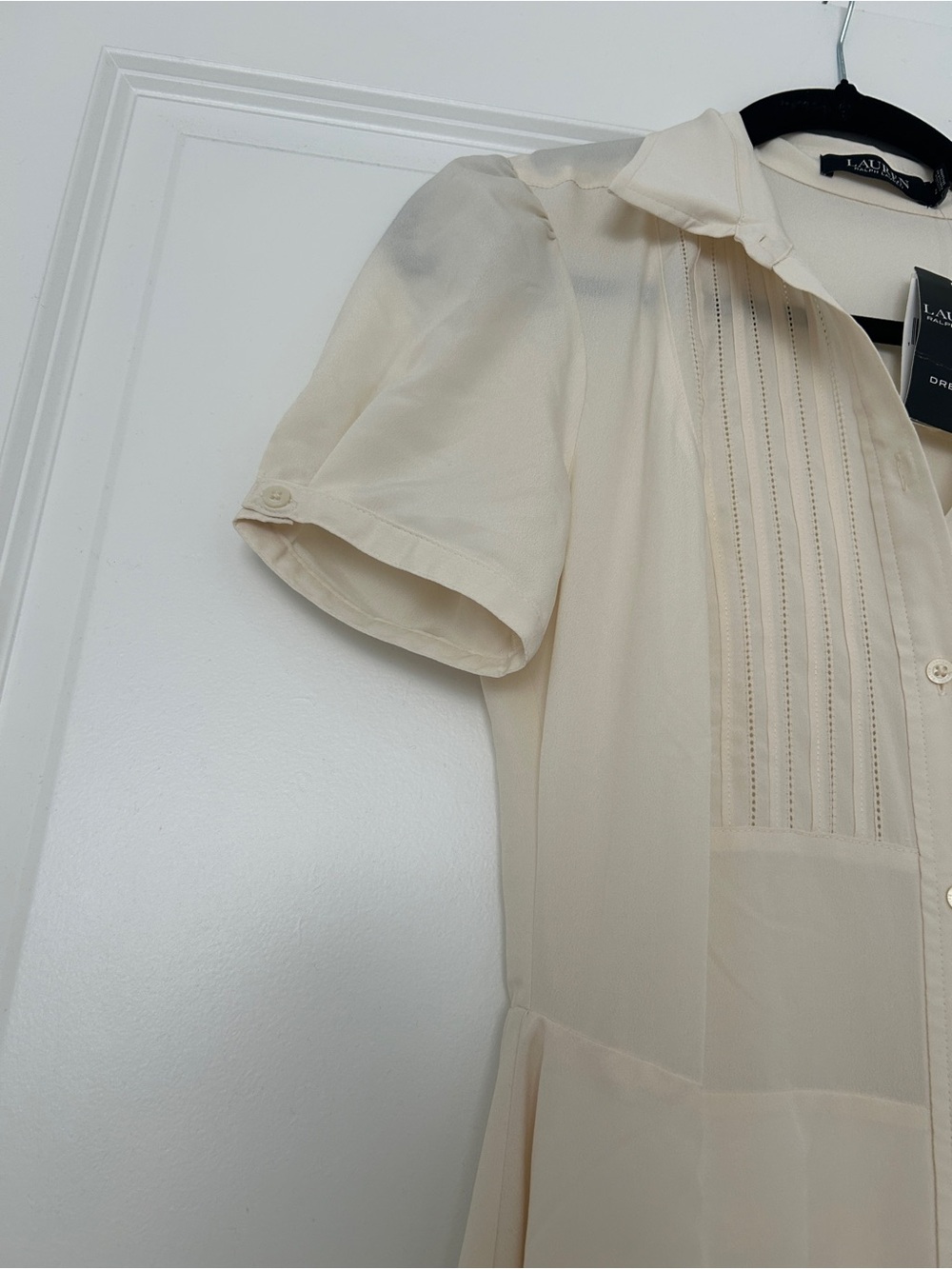 Lauren Ralph Lauren Cream Pintuck Button-Front Midi Dress - Picture 4 of 5